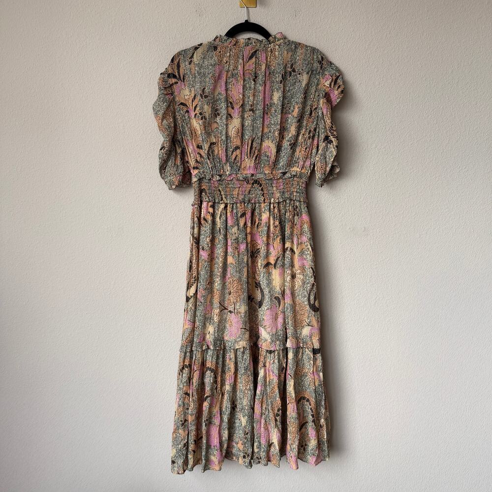 Ulla Johnson Paisley Metallic Silk Blend Midi Dress Size 6 - Picture 3 of 6